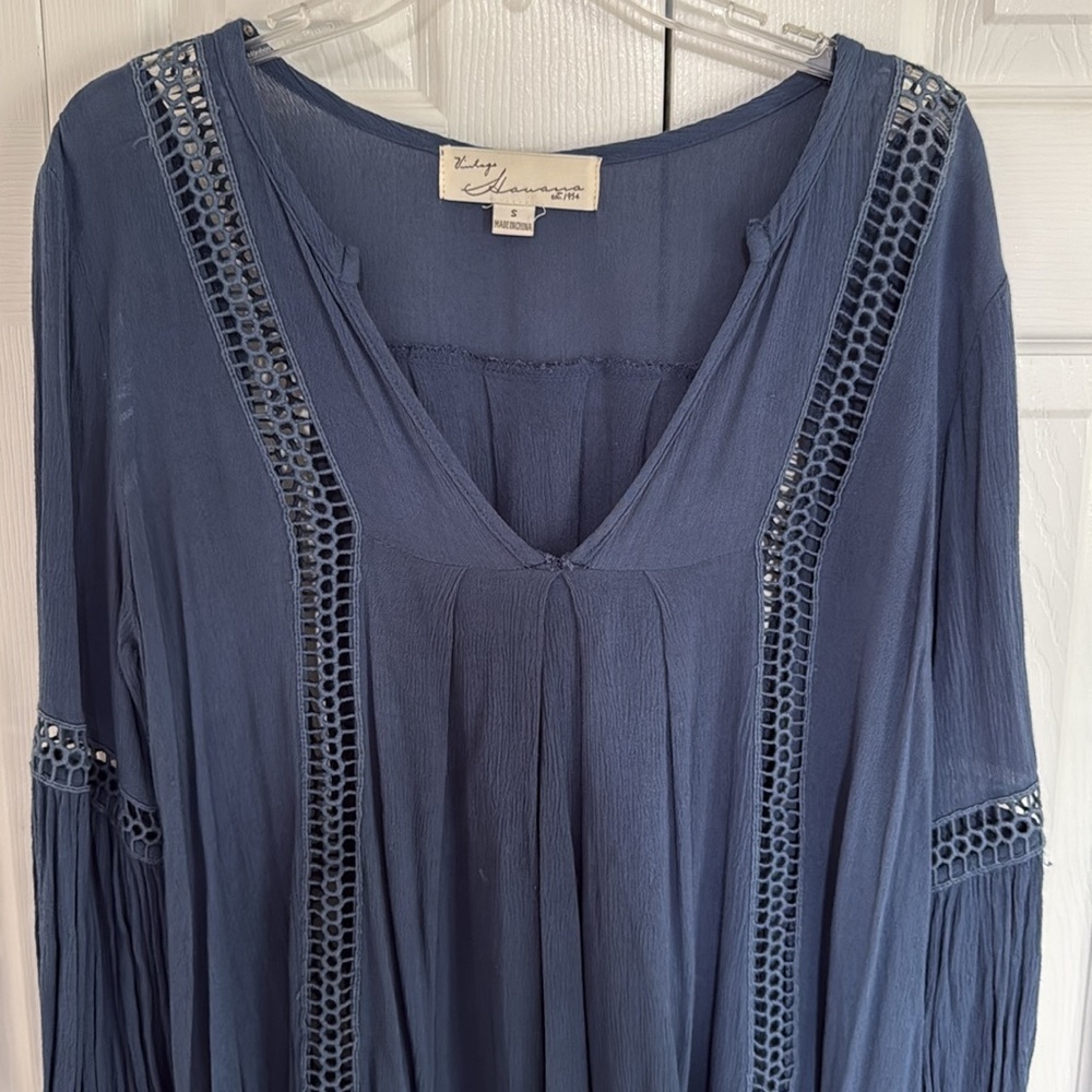 Vintage Havana Indigo Blue Tunic Top - Size Small - Gently Worn